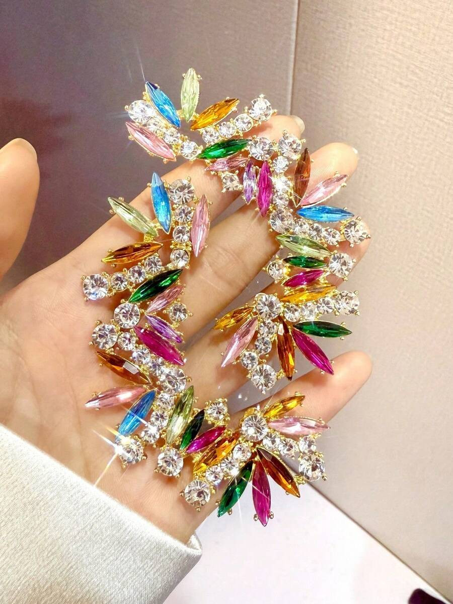 1pc Fashionable Asymmetric Crystal Ear Cuff Earrings, Elegant Minimalist Rhinestone Ear Clip Earr... | SHEIN