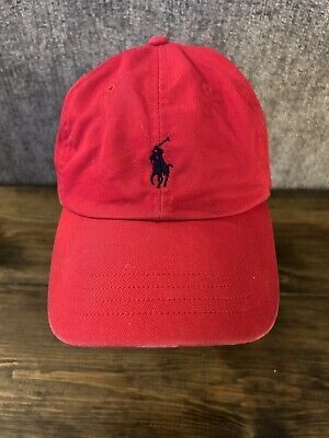 Polo Ralph Lauren Hat Baseball Cap Adjustable Red Stitched Blue Pony SEE PICS | eBay US