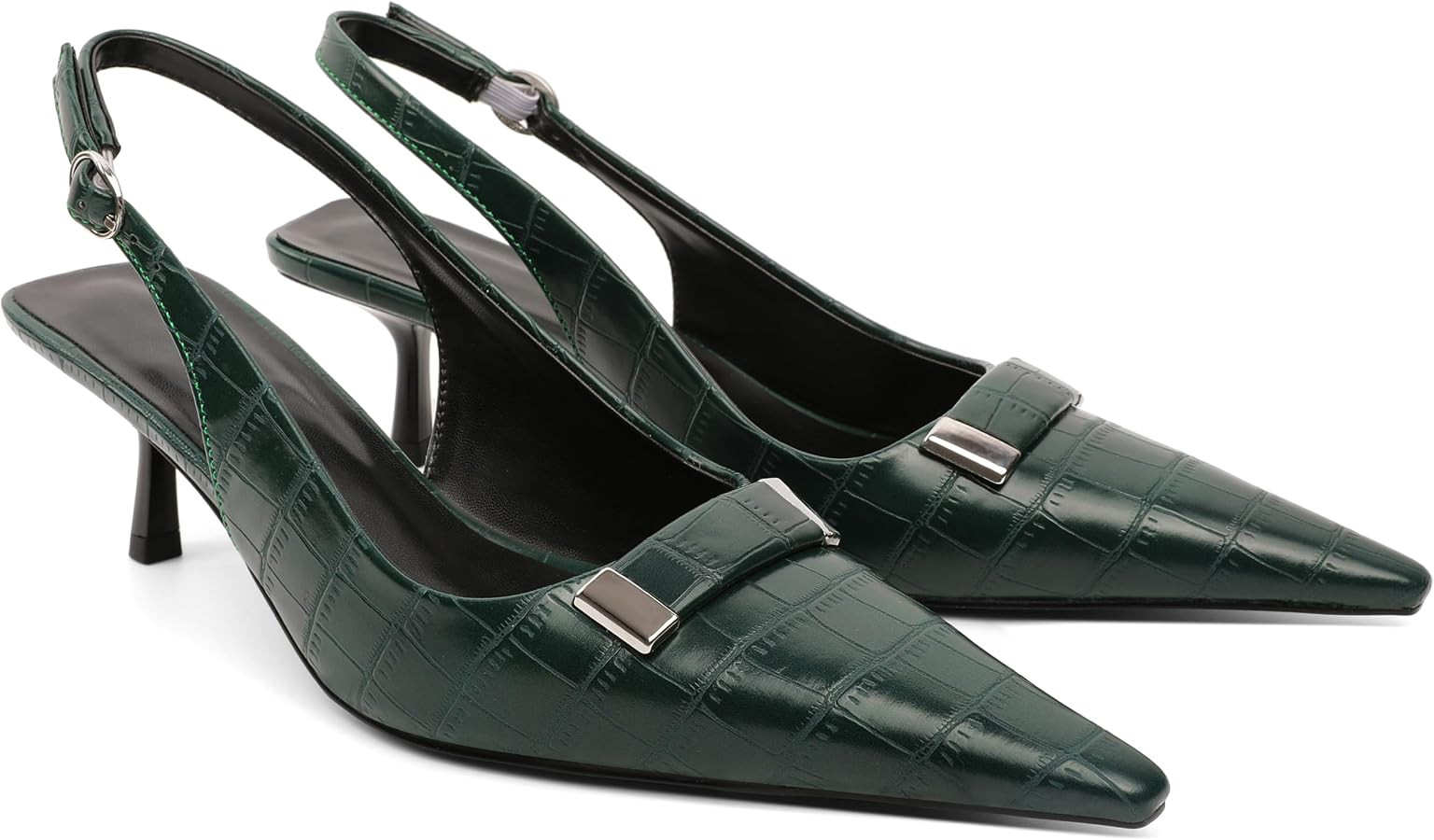 Women's Pointed Toe Slingback Heels Metal Buckle Ankle Strap Kitten Low Heel Pumps 2 Inch Stylish... | Amazon (US)