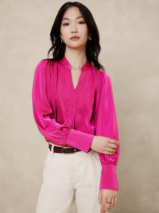 Crepe Volume-Sleeve Blouse | Banana Republic Factory