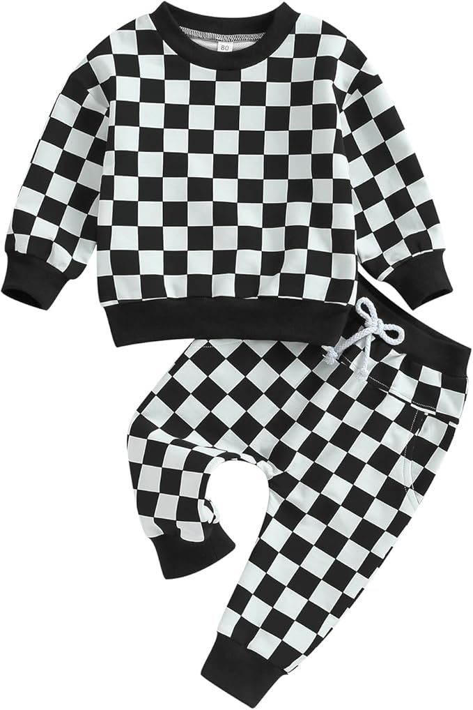 Karuedoo Toddler Baby Boy Girl Fall Winter Clothes Outfits Checkered Long Sleeve Sweatshirt Pullo... | Amazon (US)
