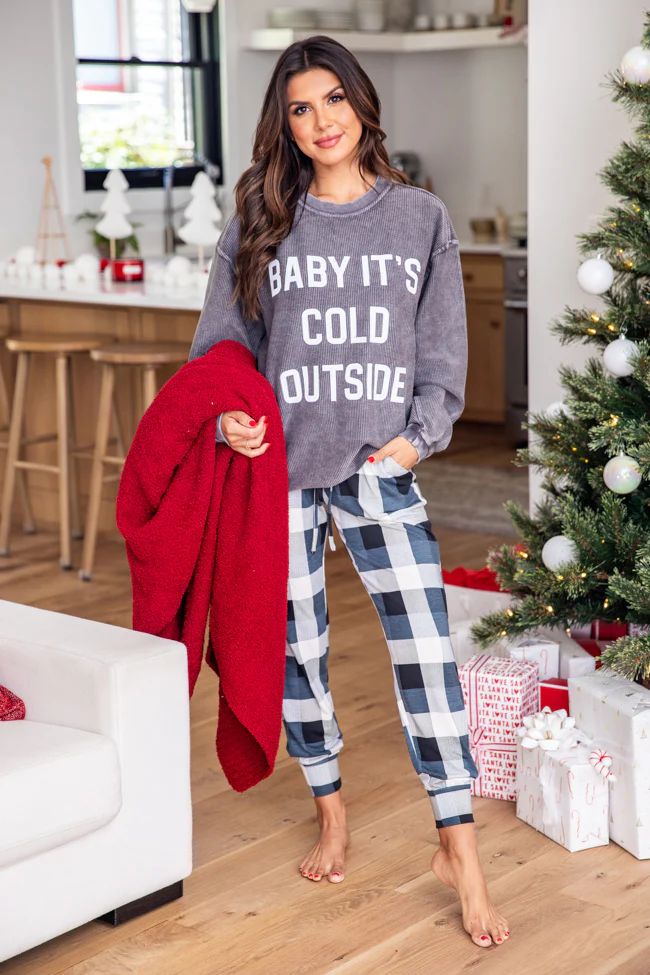 Baby It's Cold Outside Block Charcoal Corded Graphic Sweatshirt | Pink Lily