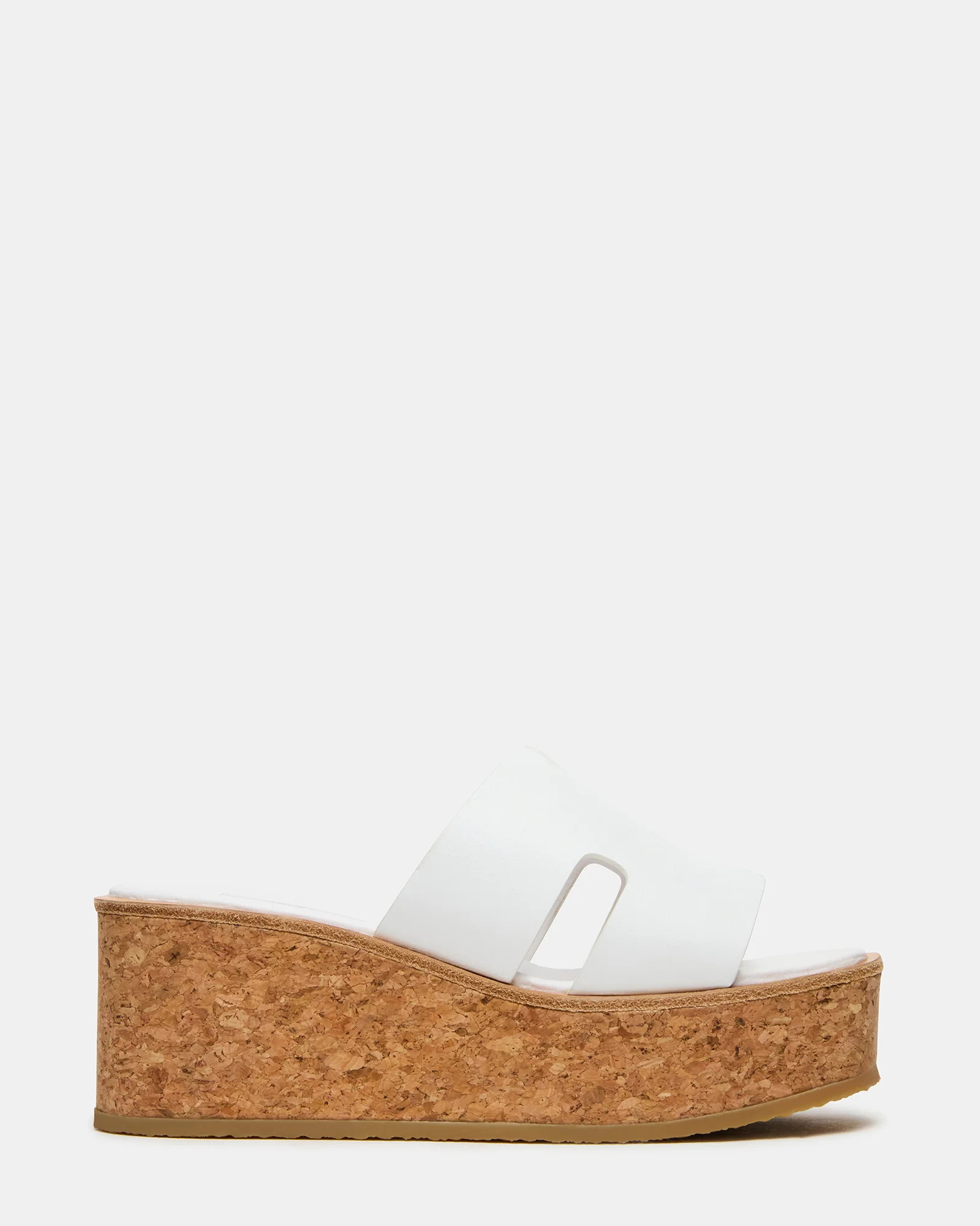 HARMONY White Leather Wedge Mule Cork Platform Women's Sandal | Steve Madden (US)