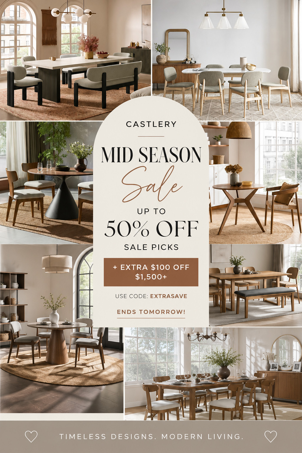 If you’ve been waiting for the perfect moment to upgrade your dining space… this is IT 🤍 The Castlery Mid Season Sale is seriously giving luxury for less right now. Think clean lines, warm wood tones, and that modern minimalist vibe that instantly elevates your whole home. I’m obsessed with these dining table finds — they look so high-end but are actually on major sale 😍 Plus you can save even more with code EXTRASAVE for extra $100 off $1,500+ (yes please!!). But don’t wait… it literally ends tomorrow and the best pieces always sell out first 🫶

#CastlerySale #MidSeasonSale #DiningTableFinds #MinimalistHome #ModernDining #NeutralHome #HomeDecorInspo #DiningRoomGoals #ModernFurniture #MinimalistLiving #HomeRefresh #InteriorStyle #DiningRoomInspo #CleanAesthetic #LuxuryForLess #FurnitureFinds #HomeInspoDaily #TableDecor #ModernHomeStyle #NeutralAesthetic #SaleAlert #LimitedTimeDeal #HomeUpgrade #ChicInteriors #MinimalDecor #ScandiStyle #WarmMinimalism #LTKHome #LTKSale #LTKFinds 

 #LTKSeasonal #LTKHome #LTKSaleAlert