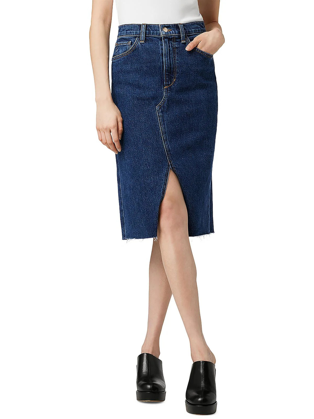 The Joplin Womens Slit Knee-Length Denim Skirt | Shop Simon