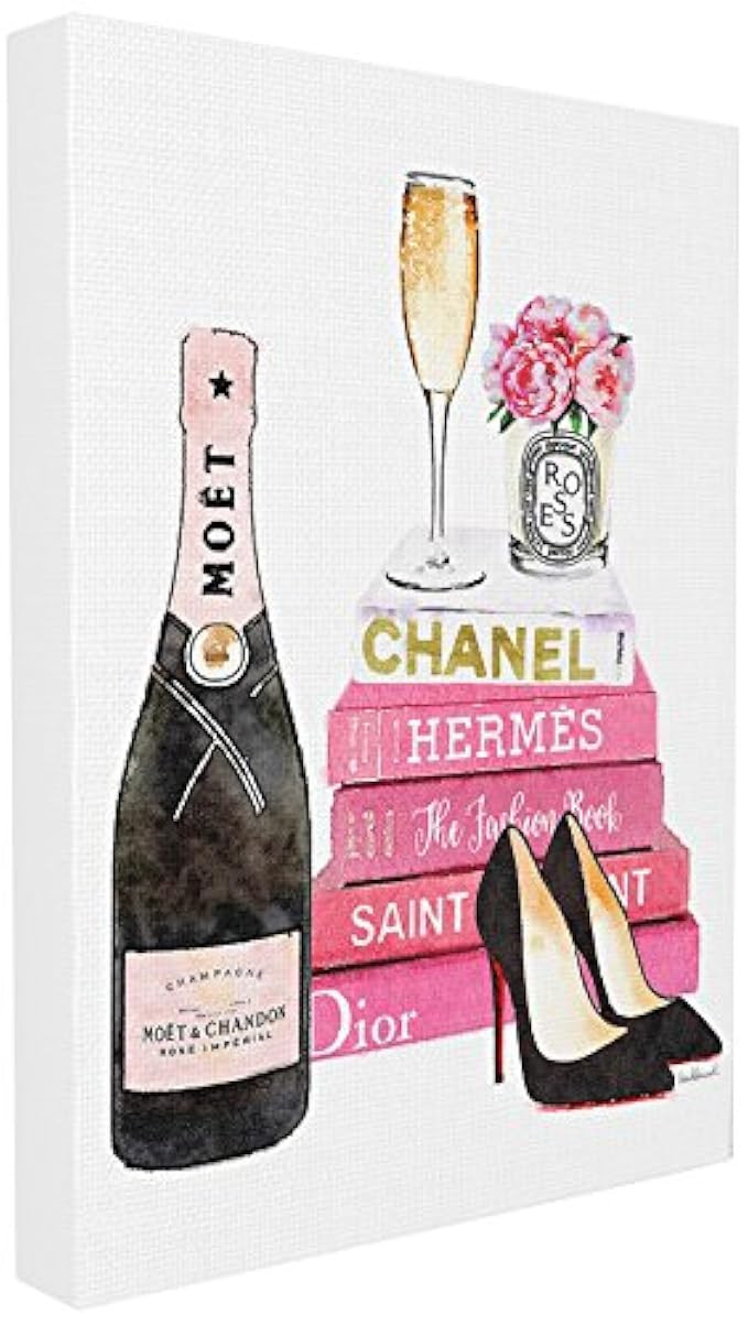 Stupell Industries Glam Pink Fashion Book Champagne Hells and Flowers XXL Stretched Canvas Wall Art, | Amazon (US)