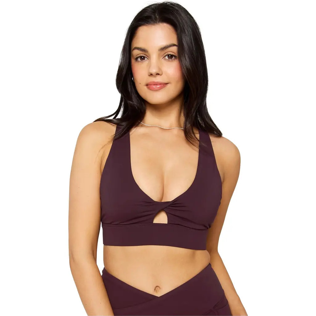 Fabletics Women's Oasis Twist Medium Impact Sports Bra in Oxblood at Nordstrom | Nordstrom