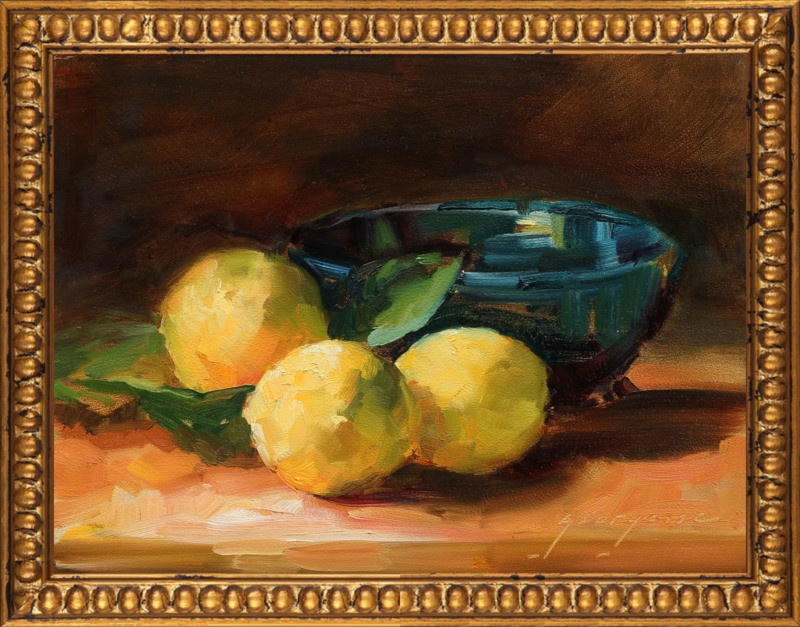Lemons and Blue Bowl by Georgesse Gomez on Artfully Walls | Artfully Walls