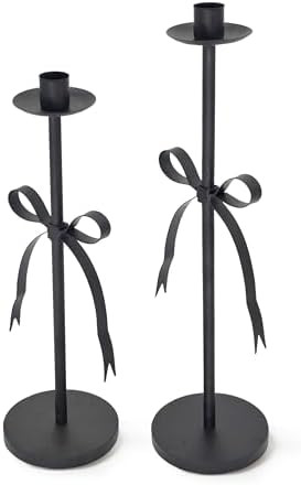 Black Taper Candle Holder Set of 2-Metal Bow Candle Sticks Holder Decor,Modern Tall Candle Holder... | Amazon (US)