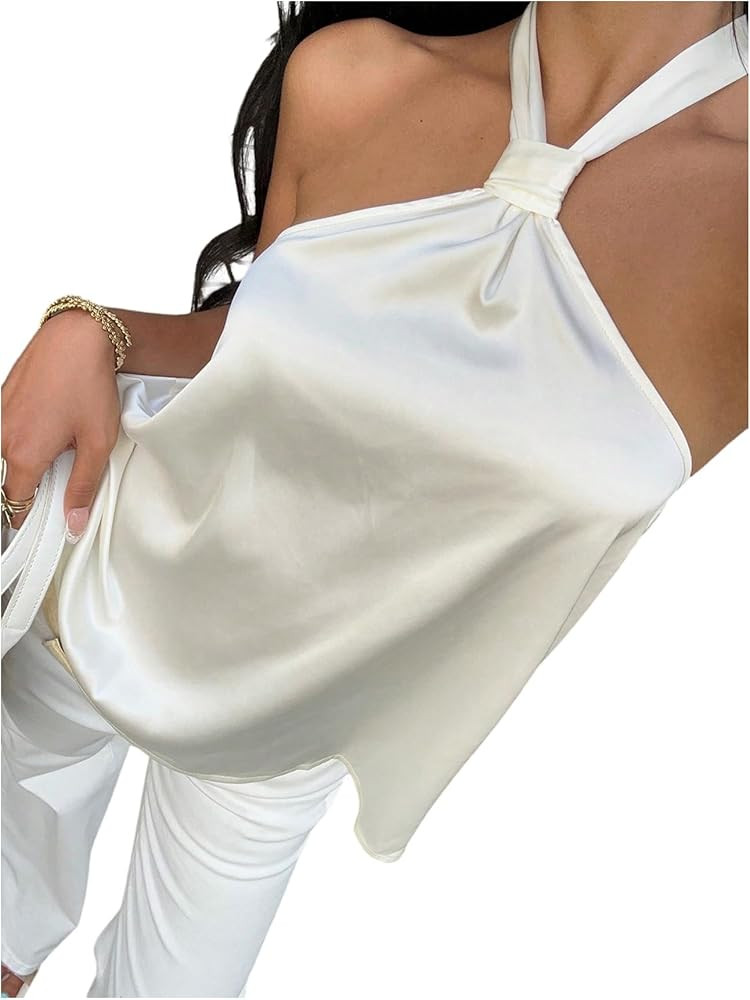 SOLY HUX Women's Summer Halter Tops Silk Satin Tie Backless Sleeveless Going Out Top | Amazon (US)