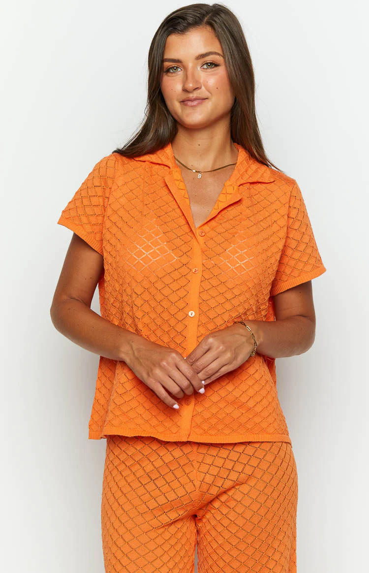 Zaida Orange Knit Top | Beginning Boutique (US)