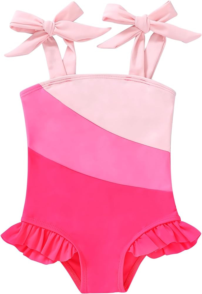 YOUNGER TREE Toddler Swimsuit Girl Color Block Stripe One-Piece Swimwear Baby Girl Bathing Suits | Amazon (US)