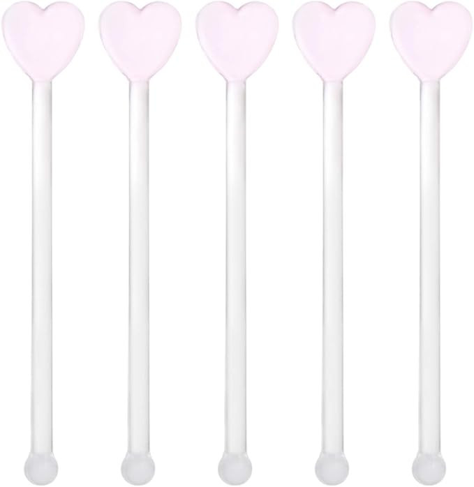DOITOOL 5PCS Glass Swizzle Sticks for Cocktails Drinks, Creative Heart Shaped Swizzle Sticks for ... | Amazon (US)