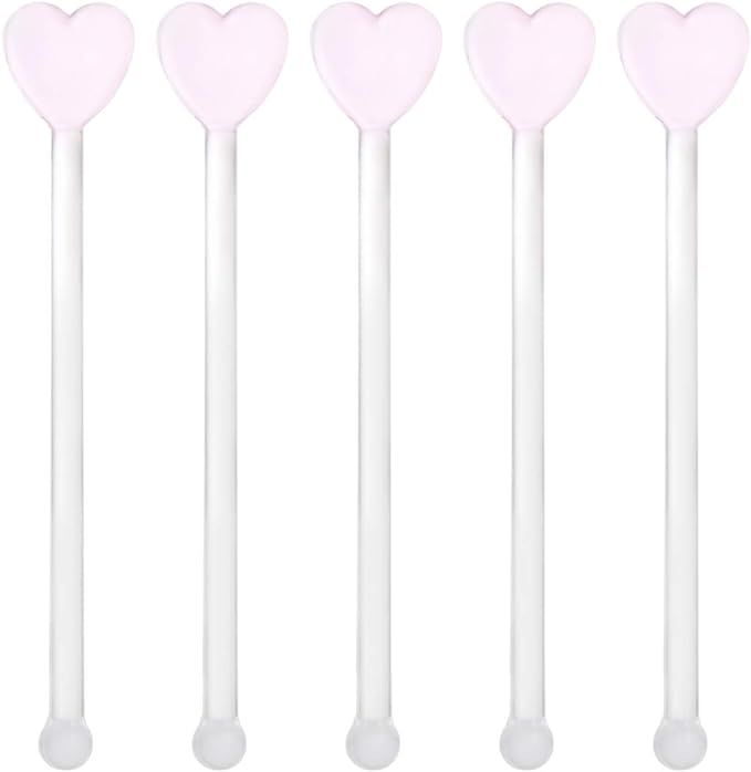 DOITOOL 5PCS Glass Swizzle Sticks for Cocktails Drinks, Creative Heart Shaped Swizzle Sticks for ... | Amazon (US)
