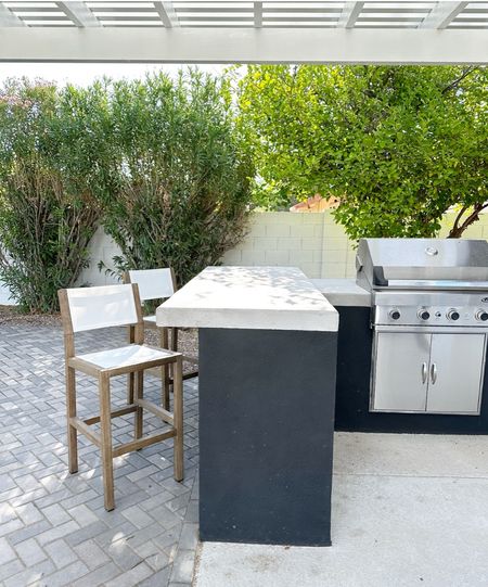 Our BAR STOOLS have ARRIVED! Eeeek! I'm in LOVE 🤍 

The white mesh backing + seats are perfect for this backyard so we are able to sit in them with your swimsuits on. Our BBQ station was custom built for our backyard and our BBQ grill is made by @bbqgaloreusa TURBO series. 

#LTKfamily #LTKSeasonal #LTKhome