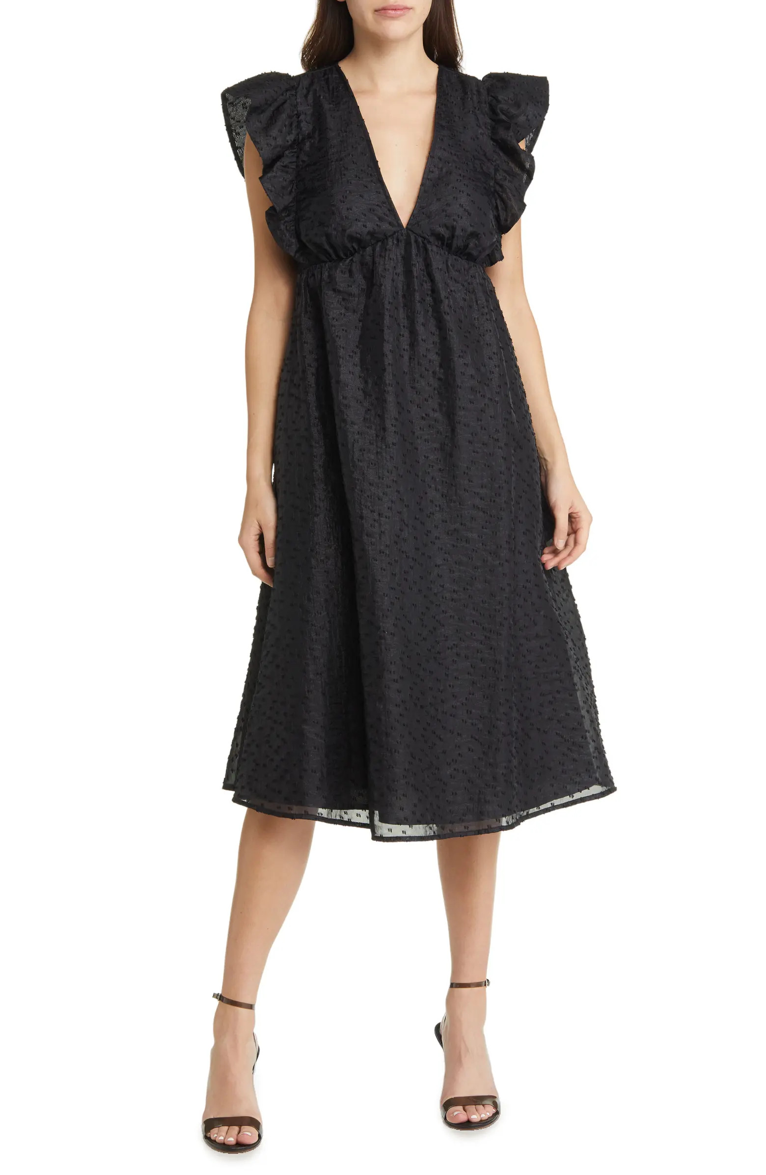 Ruffle Cap Sleeve Organza Midi Dress | Nordstrom