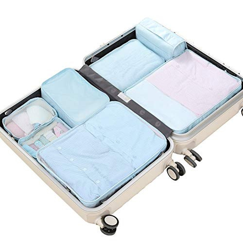Travel Packing Cubes 7 Set, JJ POWER Luggage Organizers with toiletry kit shoe bag (Blue) | Amazon (US)