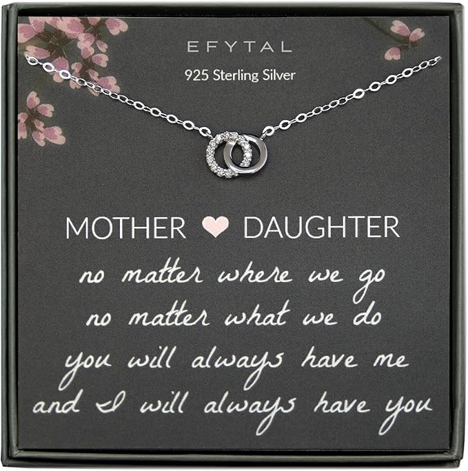 EFYTAL Mom Gifts, 925 Sterling Silver Small CZ Interlocking Circles Necklace for Mother & Daughte... | Amazon (US)