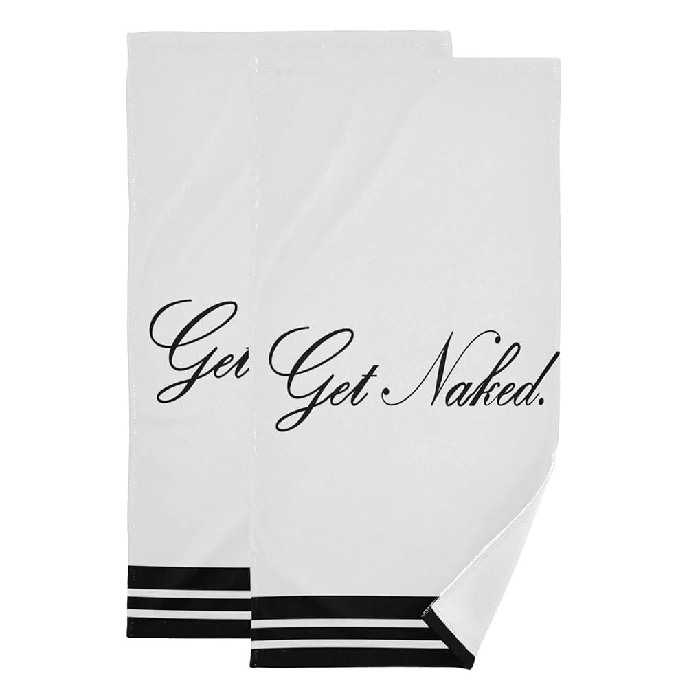 Black and White Stripes Bath Hand Towels Set of 2 Funny Quotes Get Naked Soft Absorbent Kitchen D... | Amazon (US)