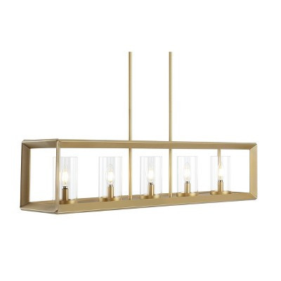 38.5" LED 5-Light Metal/Glass Anna Linear Pendant Brass/Gold - JONATHAN Y: Ribbed Cylinder Shade, ETL Listed | Target