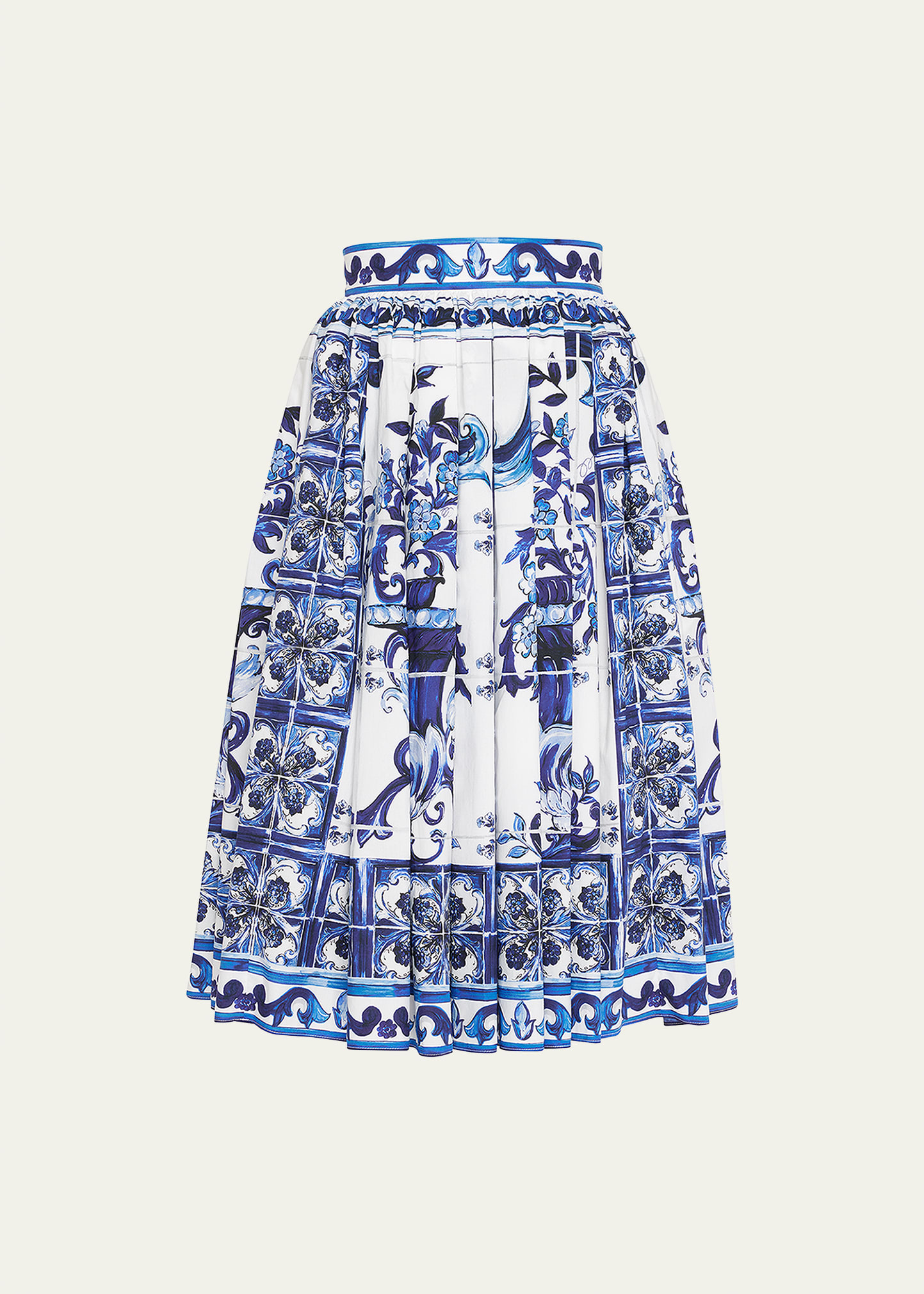 Dolce&Gabbana Tile-Print Pleated Poplin Midi Skirt | Bergdorf Goodman