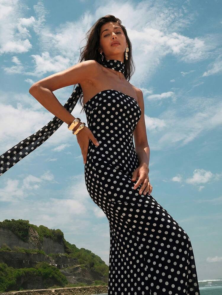 Knitted Mesh Printed Fitted Dress For Women | SHEIN