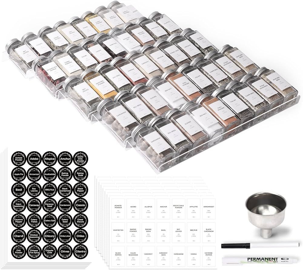 Brippo Spice Drawer Organizer with 44 Spice Jars, 378 Seasoning Labels Sticker, 5 Tier Kitchen Dr... | Amazon (US)