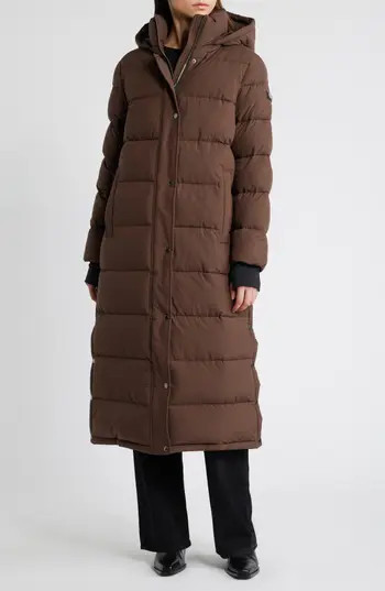 BCBGMAXAZRIA Long Puffer Coat in Espresso at Nordstrom Rack, Size Medium | Nordstrom Rack