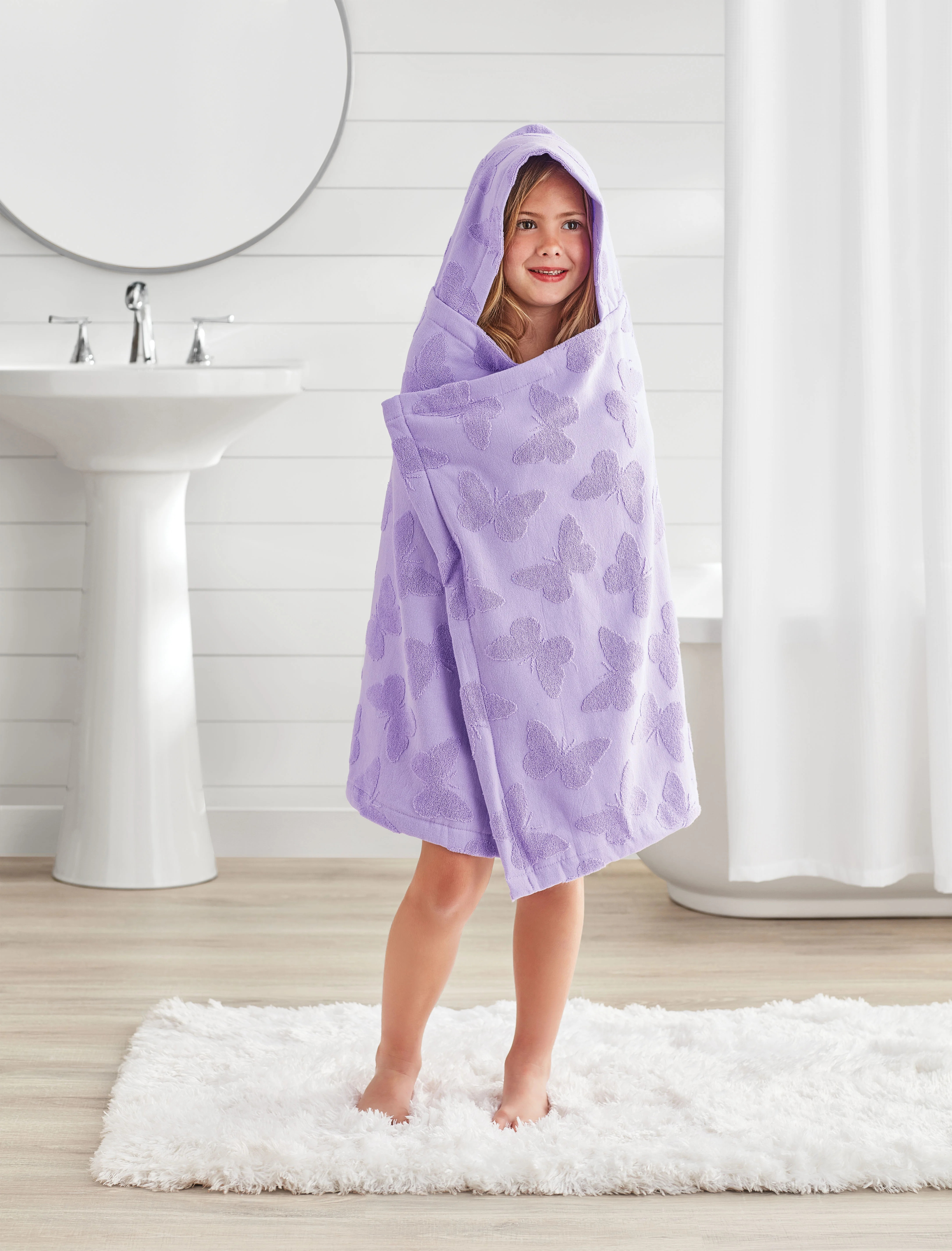 Your Zone Kids Purple Butterfly Cotton Hooded Towel | Walmart (US)