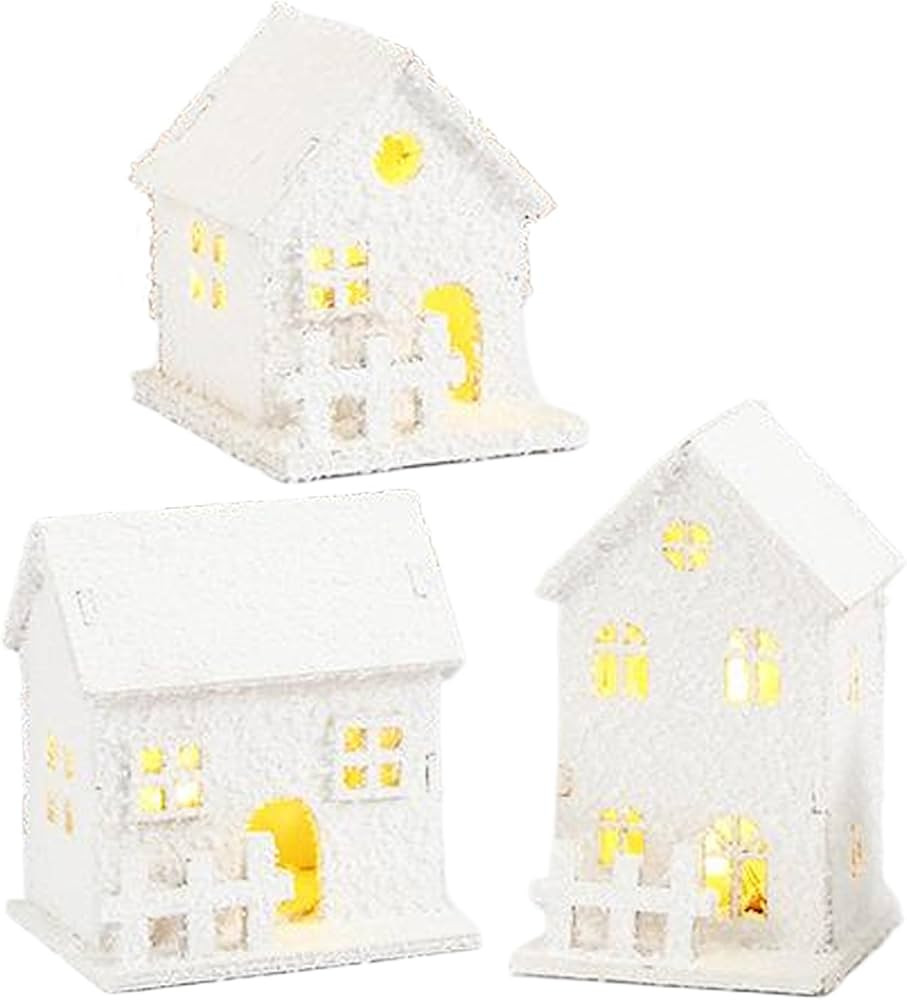 Casas de pueblo de Navidad con luz LED boj juegos de aldea de Navidad con interruptor inferior, d... | Amazon (US)