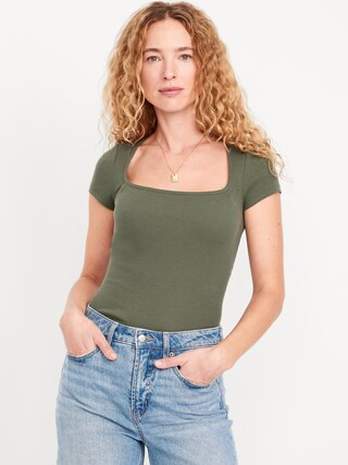 Ribbed Square-Neck T-Shirt | Old Navy (US)