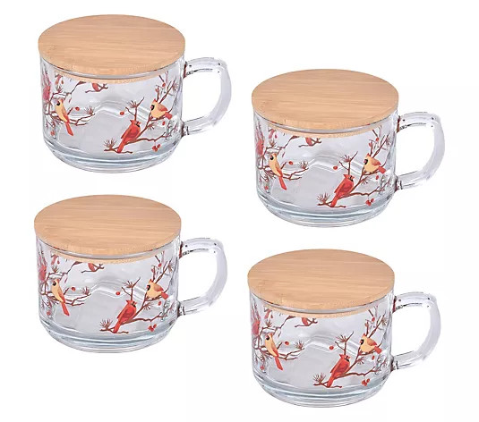 Temp-tations Seasonal Set of (4) 16-oz Glass Mugs with Lids - QVC.com | QVC