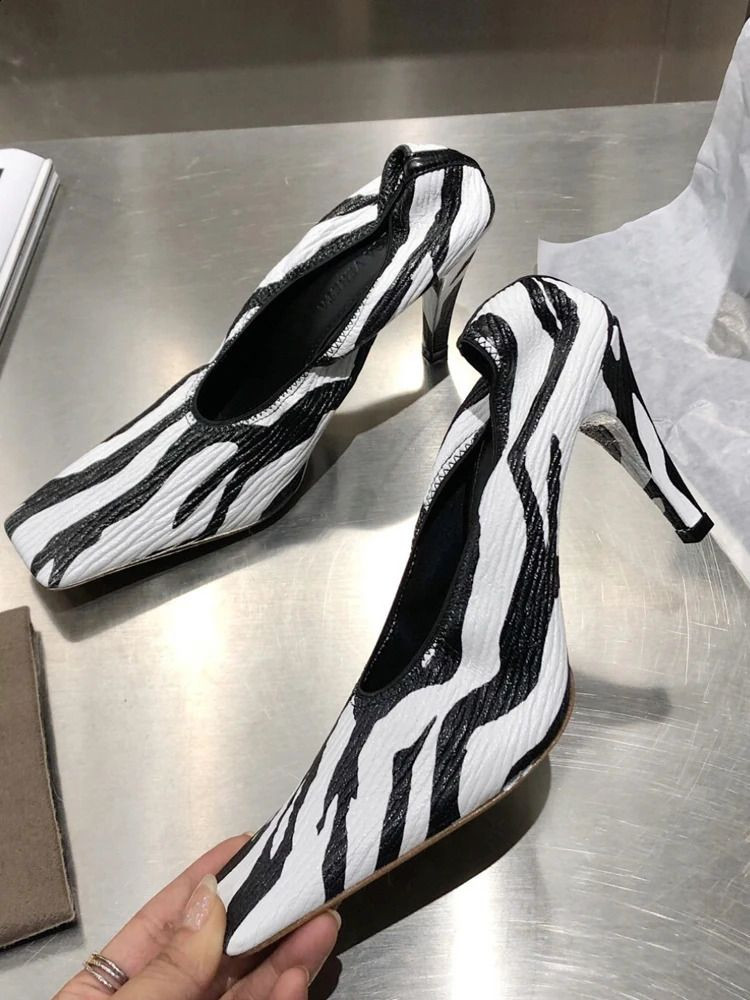 Best Selection of Black Square Toe Heel French Retro Zebra Single Shoes: Stylish Leather Heels Fo... | DHGate