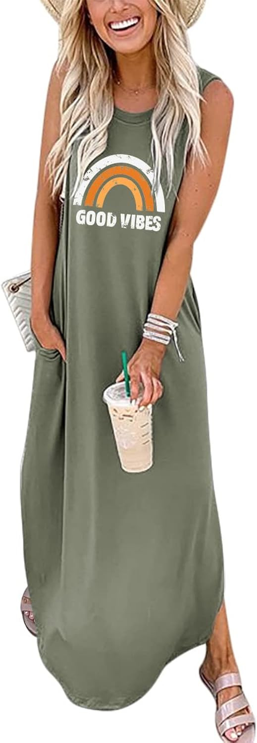 ANRABESS Women's Casual Loose Sundress Long Dress Sleeveless Split Maxi Dresses Summer Beach Dress w | Amazon (US)