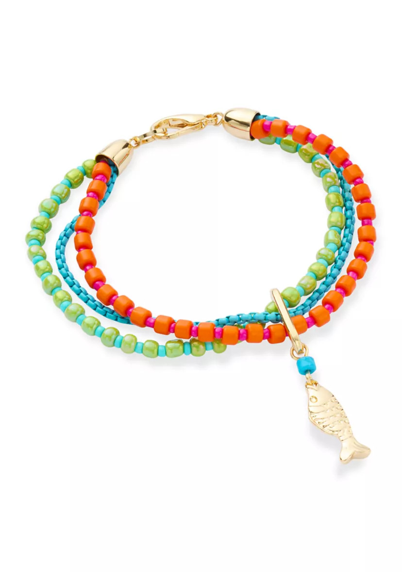 Multi Row Beaded Fish Charm Bracelet | Belk
