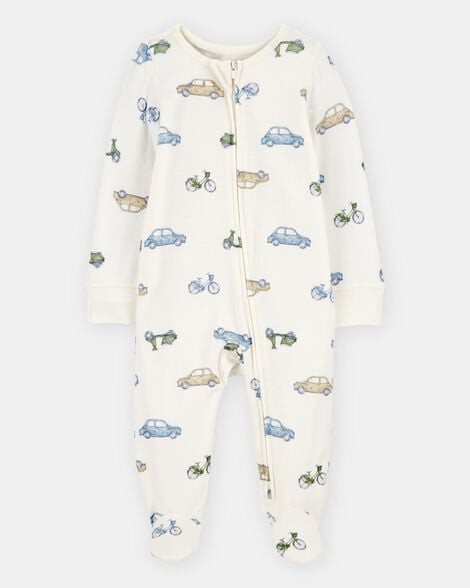 Carter's Baby Boys Boy Car Print 2-Way Zip PurelySoft Sleep & Play Pajamas - Ivory NB Ivory | Carter's Inc