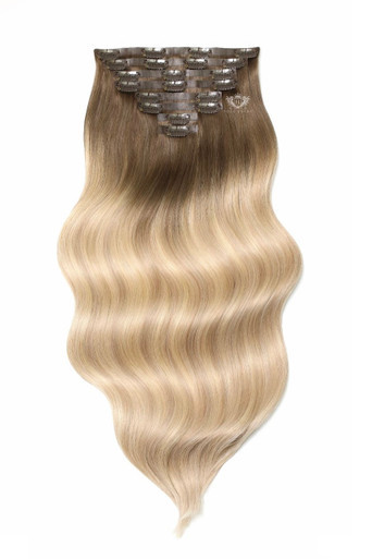 Santorini Blonde - Superior 22" Silk Seamless Clip In Human Hair Extensions 230g :Rooted: | Foxy Locks