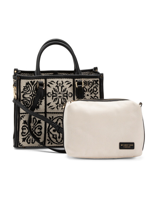 Made In Italy Medium Crochet Tote Double Handle With Leather Trim | TJ Maxx