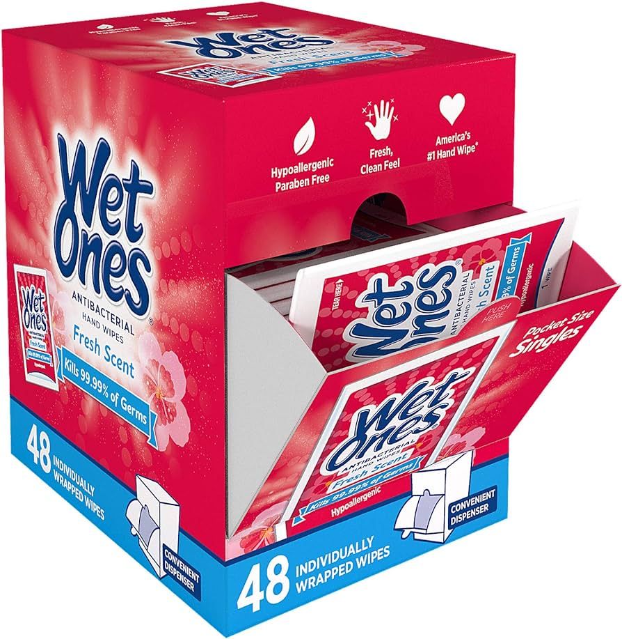 Wet Ones Antibacterial Hand Wipes, Fresh Scent, 48 Individually Wrapped Wipes in a Dispenser, Pac... | Amazon (US)