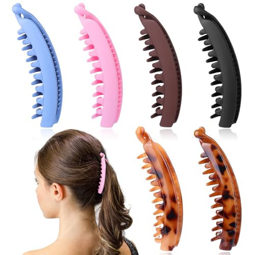 Vodolo Banana Clip for Thick Hair,6 PCS 4.75" Large Banana Claw Clips for Women Girls,Vintage Stretchy Banana Hair Clip,Banana Combs Bow Hair Accessories Gift | Amazon (US)