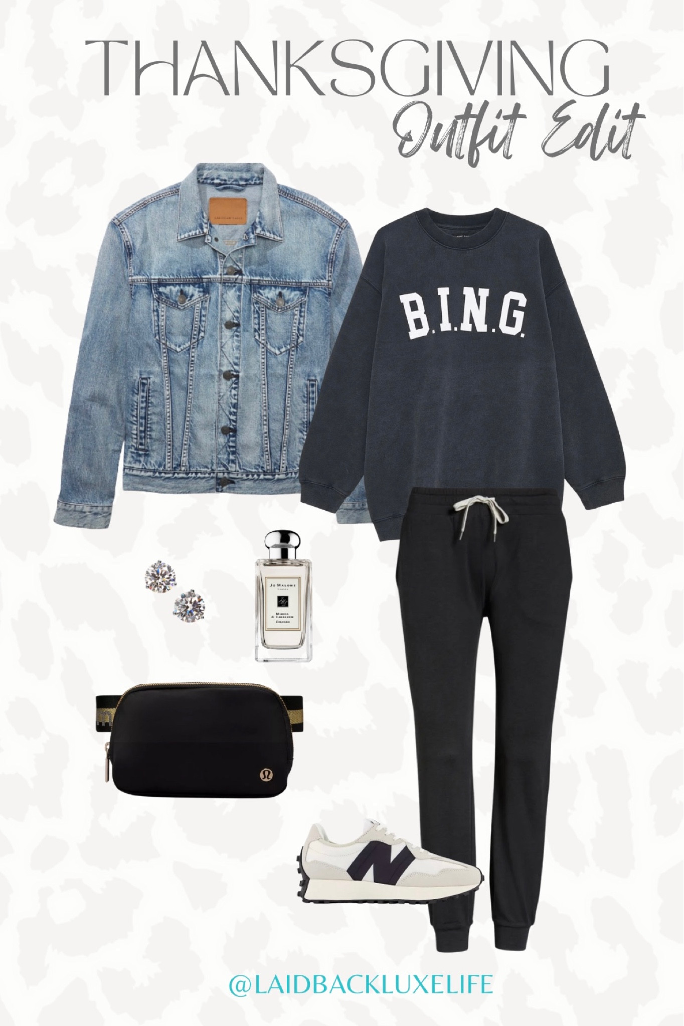 Thanksgiving outfit idea or for any upcoming fall events, comfy Thanksgiving outfit, holiday outfit, joggers, jogger pants, sweatshirt, denim jacket, belt bag, bestseller fragrance, stud earrings, holiday style, holiday look, fall style, fall outfits, fall fashion #LaidbackLuxeLife

Follow me for more fashion finds, beauty faves, and lifestyle, home decor, sales and more! So glad you’re here!! XO, Karma

#LTKSeasonal #LTKHoliday #LTKGiftGuide