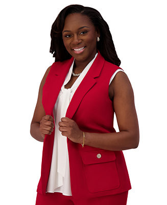 Kasper Notched Collar Open-Front Regular & Plus Sizes Vest Jacket - Macy's | Macy's
