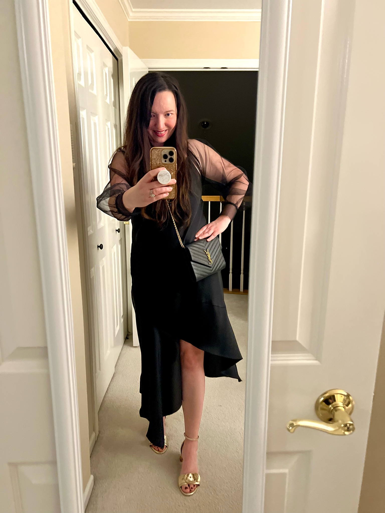Cocktail dress with sheer shrug jacket and YSL clutch converted into a crossbody bag.  Shrug is true to size - wearing a medium.

#LTKHoliday #LTKParties #LTKStyleTip