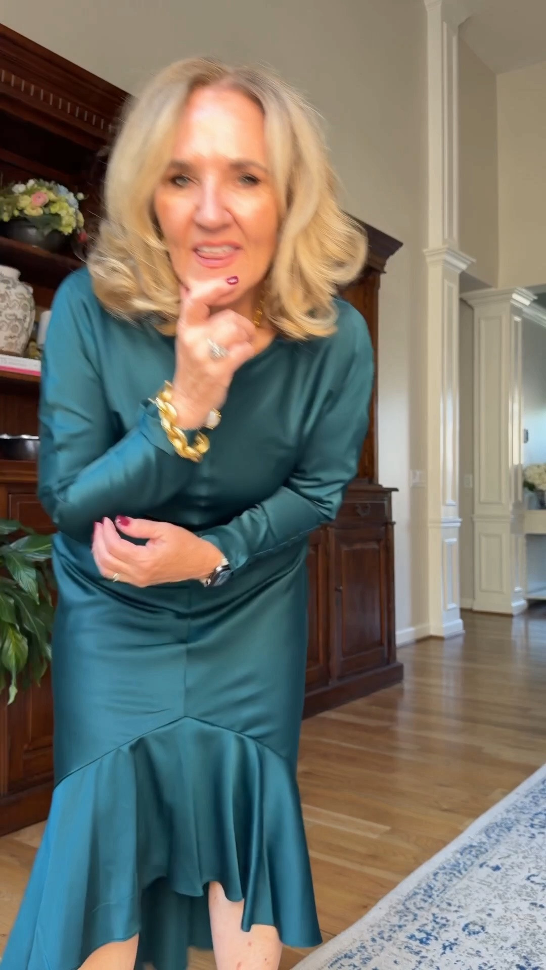 Wearing a 10 in this dress. I did size up and honestly I need Shapewear with it. Linking the piece I wear.