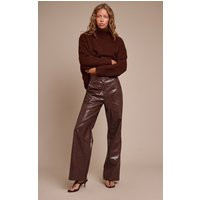 Dark Chocolate Faux Leather Croc Print Straight Leg Pants | PrettyLittleThing US