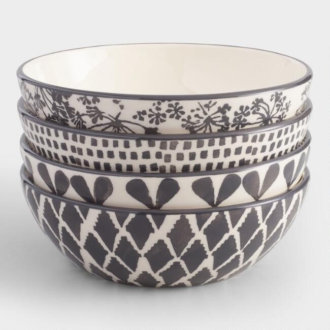 Charcoal and Ivory Alvaro Bowls Set of 4 | World Market