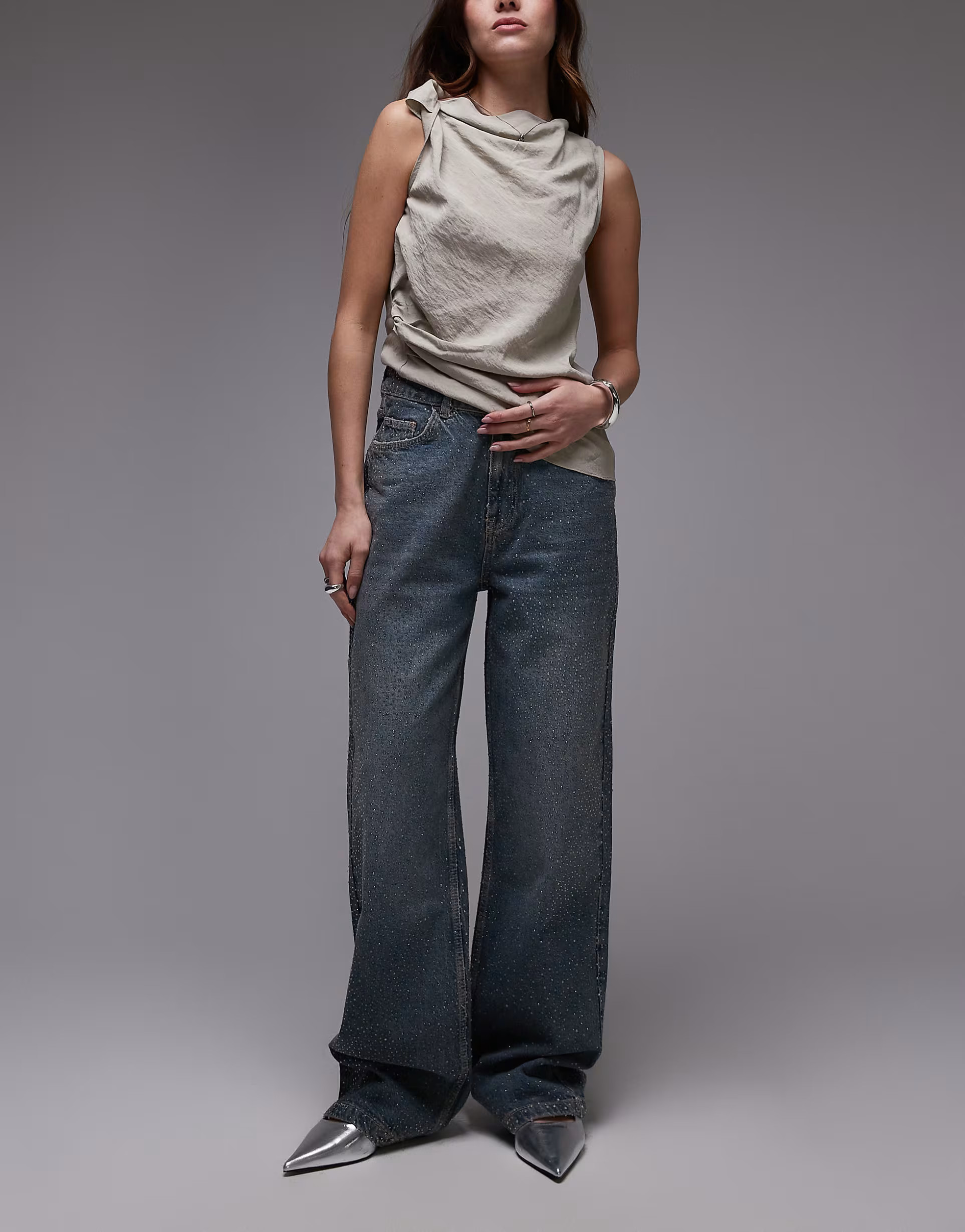 Mango Isla diamante covered jean in blue | ASOS (Global)