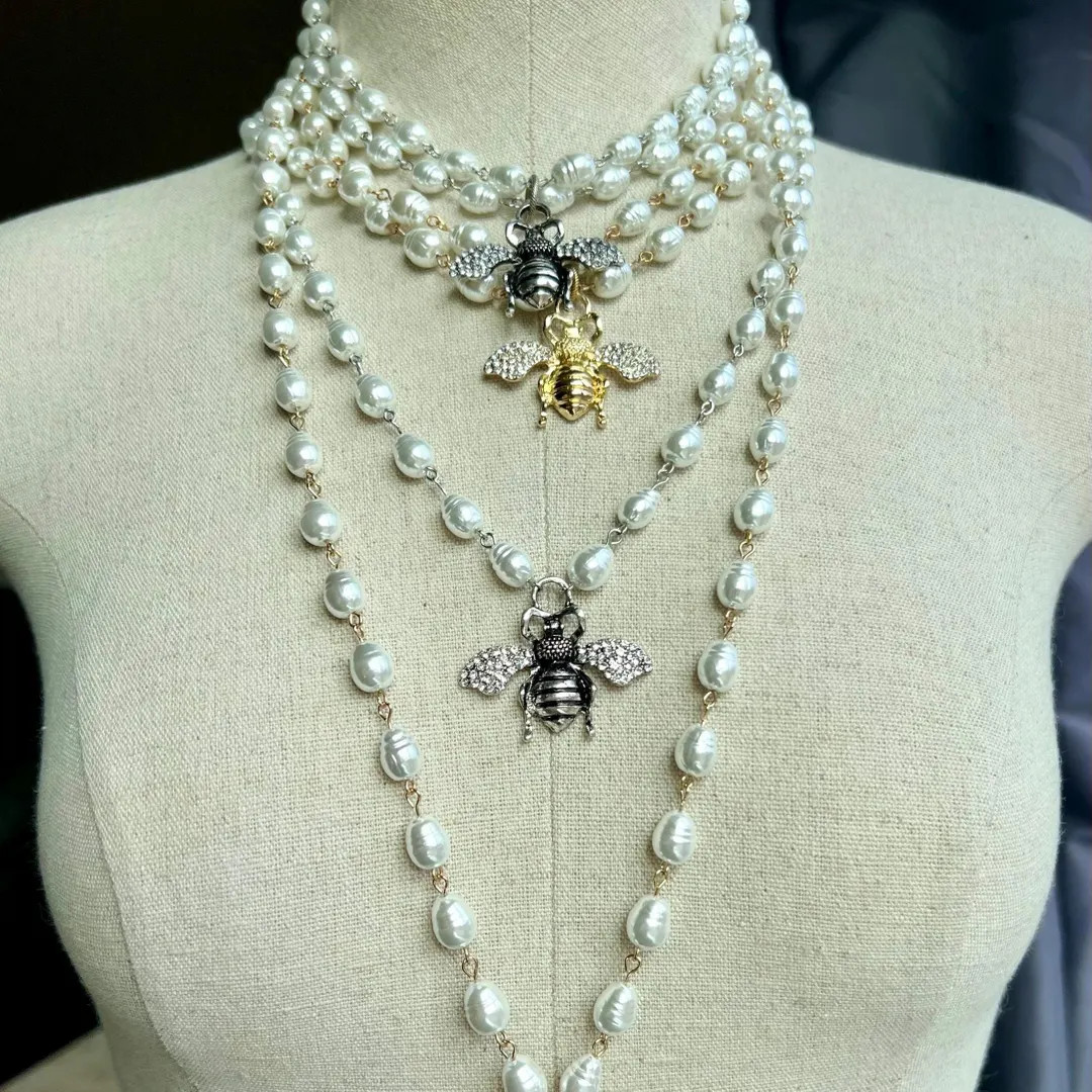 Bee Necklace on Pearl Chain - Etsy | Etsy (US)