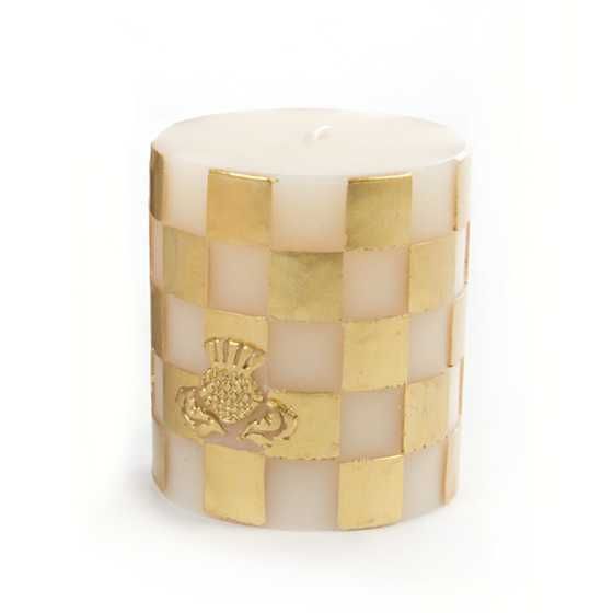Check Pillar Candle - 3" - Gold & Ivory | MacKenzie-Childs