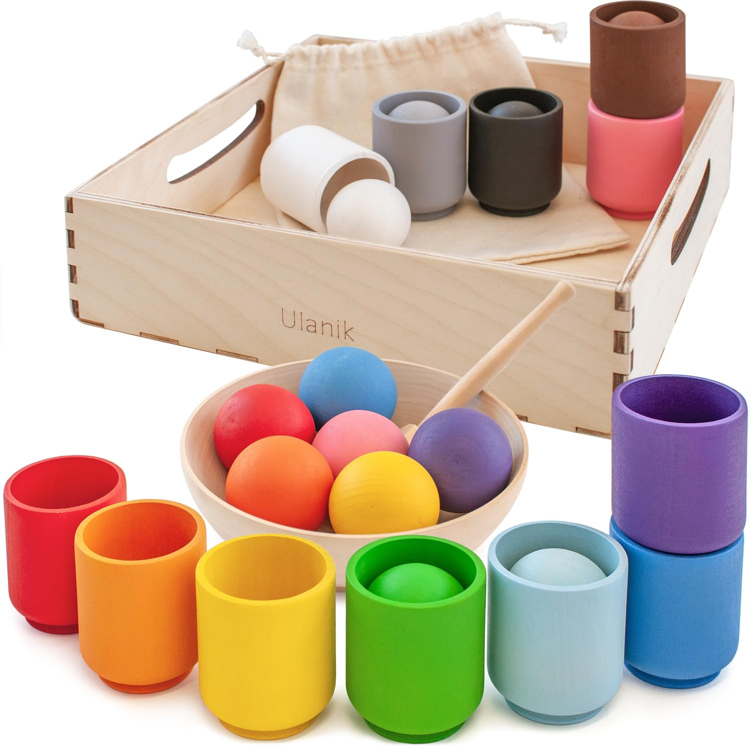 Ulanik Balls in Cups Toddler Montessori Toys for 1 Year Old + Kids Preschool Wooden Matching Game... | Amazon (US)